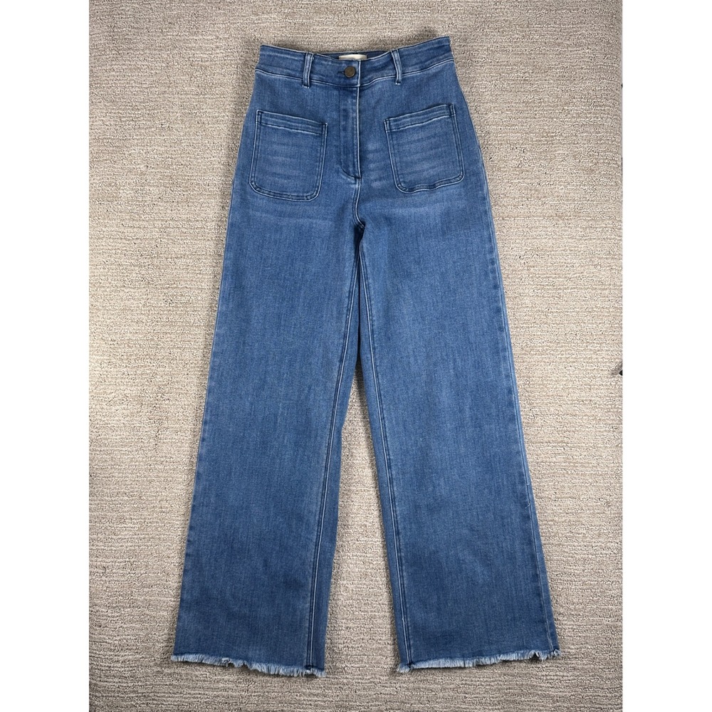Biscuit Denim Womens XS High Rise Wide Leg Jeans Medium Wash Raw Hem Cotton